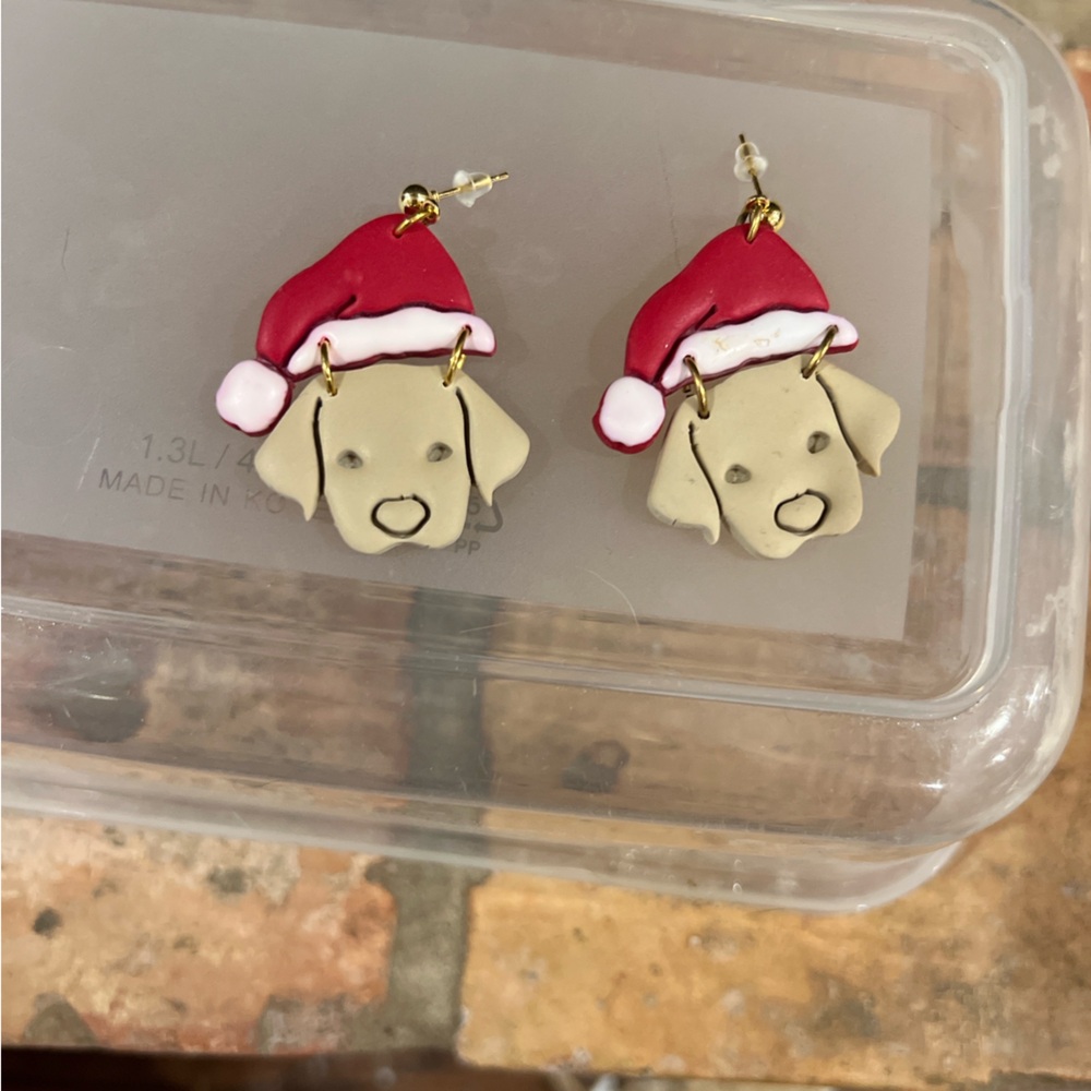 NWOT Dog Earrings with Santa Hat